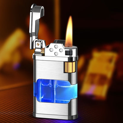 Retro Direct-fire Aerated Lighter Transparent Oil Bin Lighter With Light