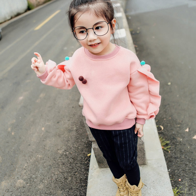 Plus velvet solid color long sleeve sweatshirt