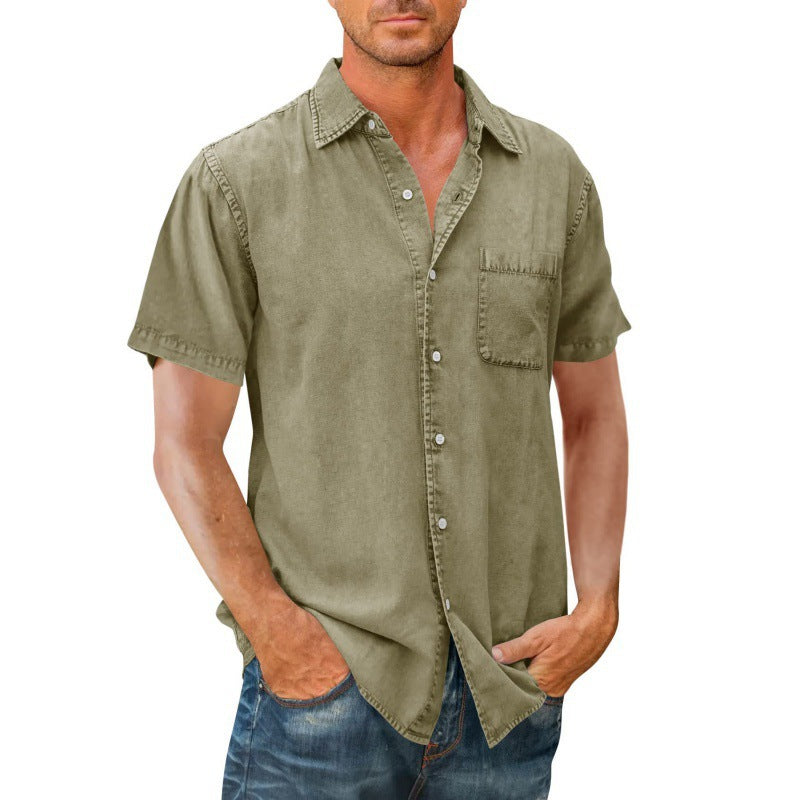 Men's Polo Collar Solid Color Pocket Shirt