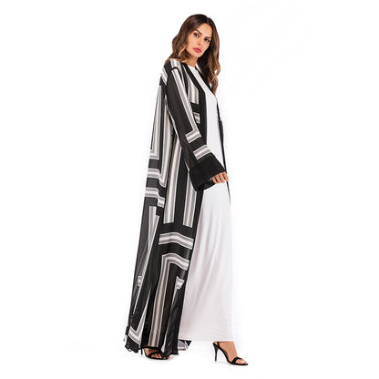 Muslim Stripe Loose Lace Cardigan Robe Female - Glamour Gale