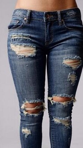 Ladies ripped long jeans