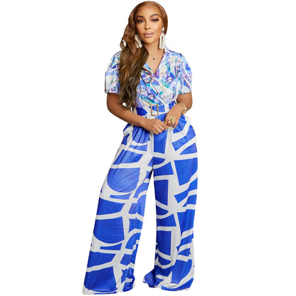 Printed Sexy Jumpsuit Wide Leg Pants