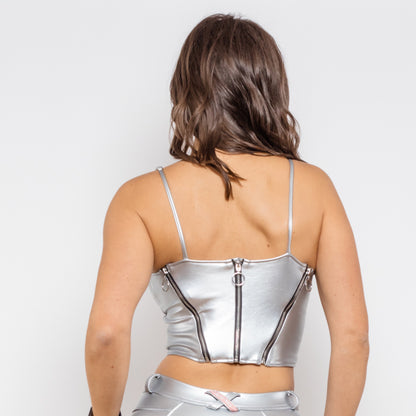 Shascullfites Melody Slim Skinny Bralette Tank Cami Crop Top Silver Leather Shapers Solid Sleeveless Women Corset With 3 Sizes