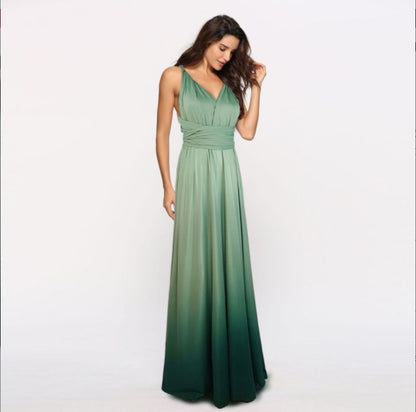 Cross Backless Sexy Lace-up Gradient Color Long Dress