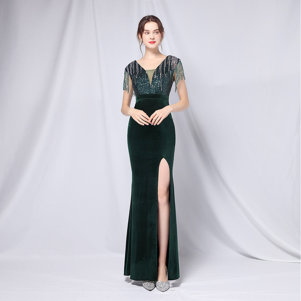 One-shoulder Banquet Evening Dress Skirt Company Annual Meeting Feminine Long Split