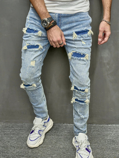 High Quality Men's Worn Skinny Stretch Jeans