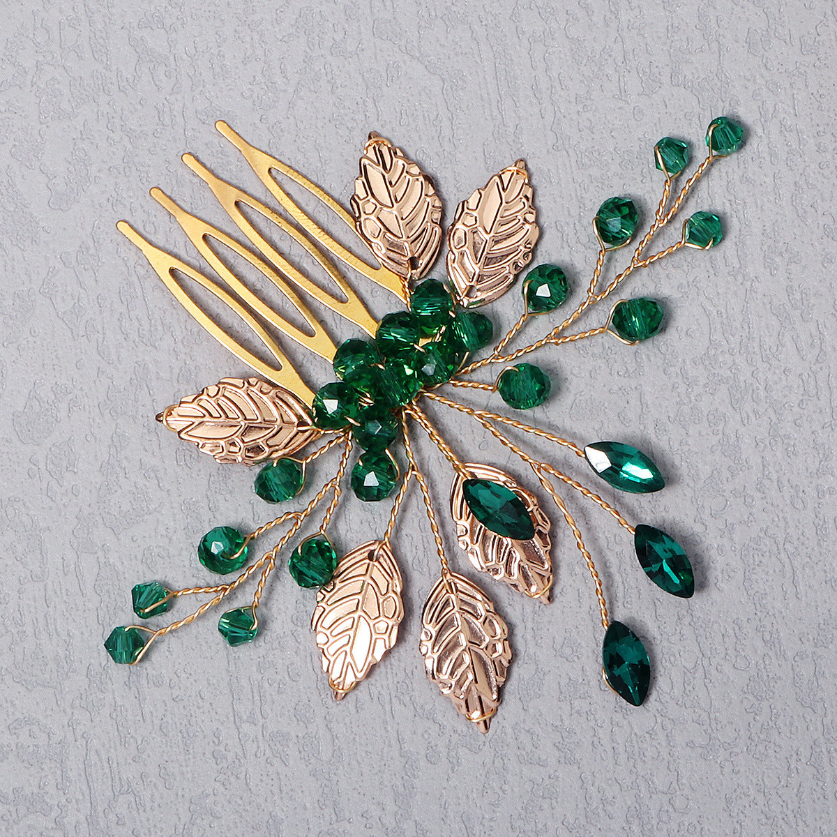 Handmade Leaf Dark Green Crystal Headdress Antique Hanfu Accessories