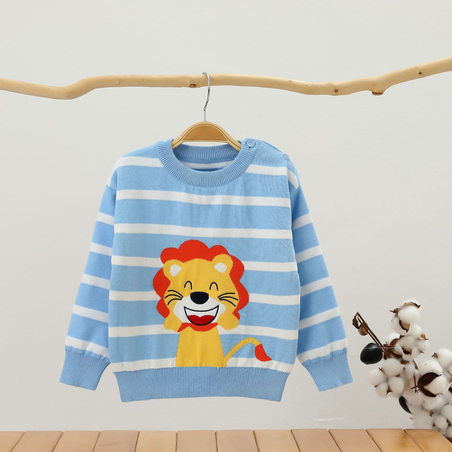 Boys Combed Cotton Long Sleeve Sweater Little Lion Knit Top