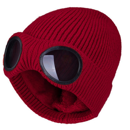 Warm Knitted Woolen Hats With Windproof Glasses