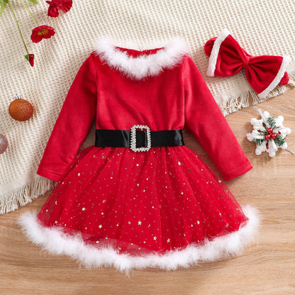 Child Girl Christmas Dress Headband Suit - Glamour Gale