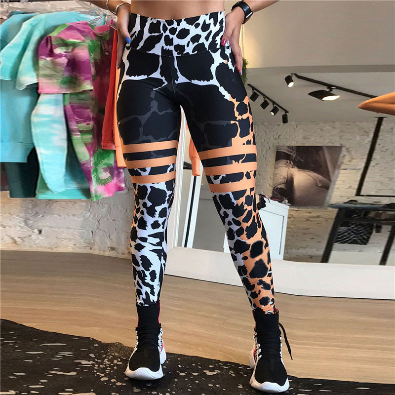 Ladies Fashion Stitching Printed Hip Leggings