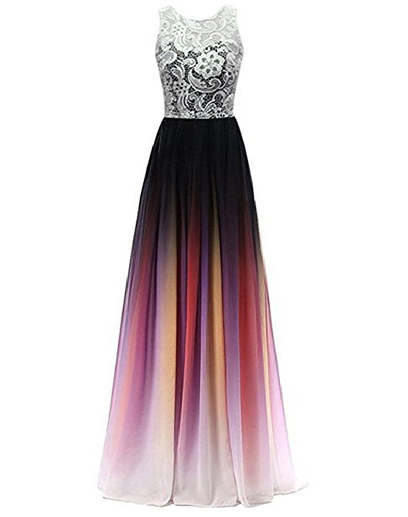 Women's Gradient Chiffon Tube Top Lace Trailing Gown Dress