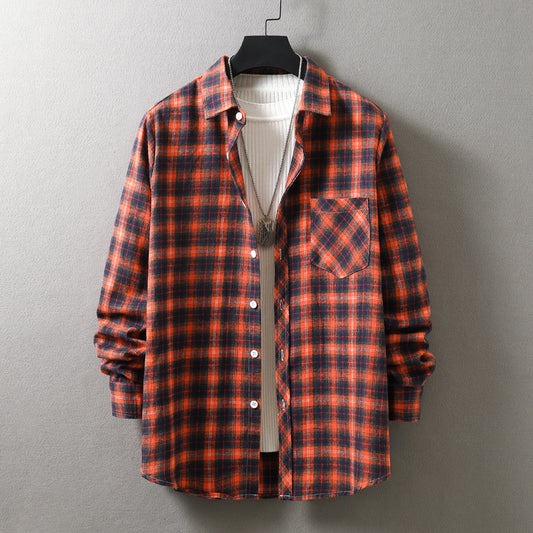 Fashion Casual Plaid Shirt Korean Style Loose Men's Long Sleeve Shirt