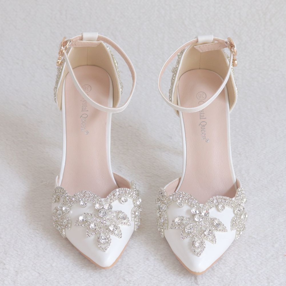 Stiletto Pointed White Tassel Rhinestone Sandals