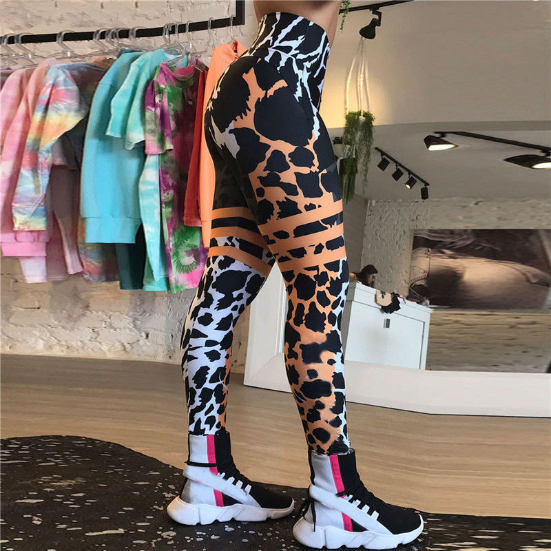 Ladies Fashion Stitching Printed Hip Leggings