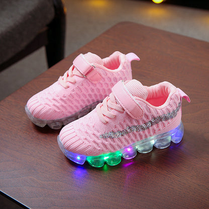 Girls' Soft-soled LED Lighting Crystal Shoes