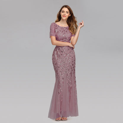 Gauze Sequin Evening Dress Fishtail Dress