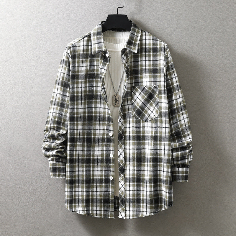 Fashion Casual Plaid Shirt Korean Style Loose Men's Long Sleeve Shirt