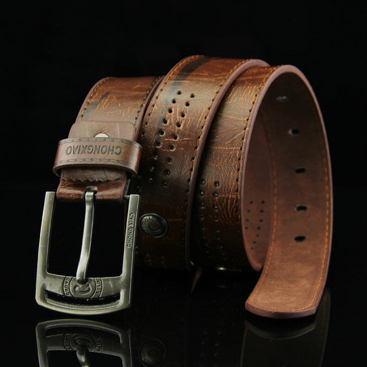 Men's Denim Casual Hollow Rivet Wide Belt