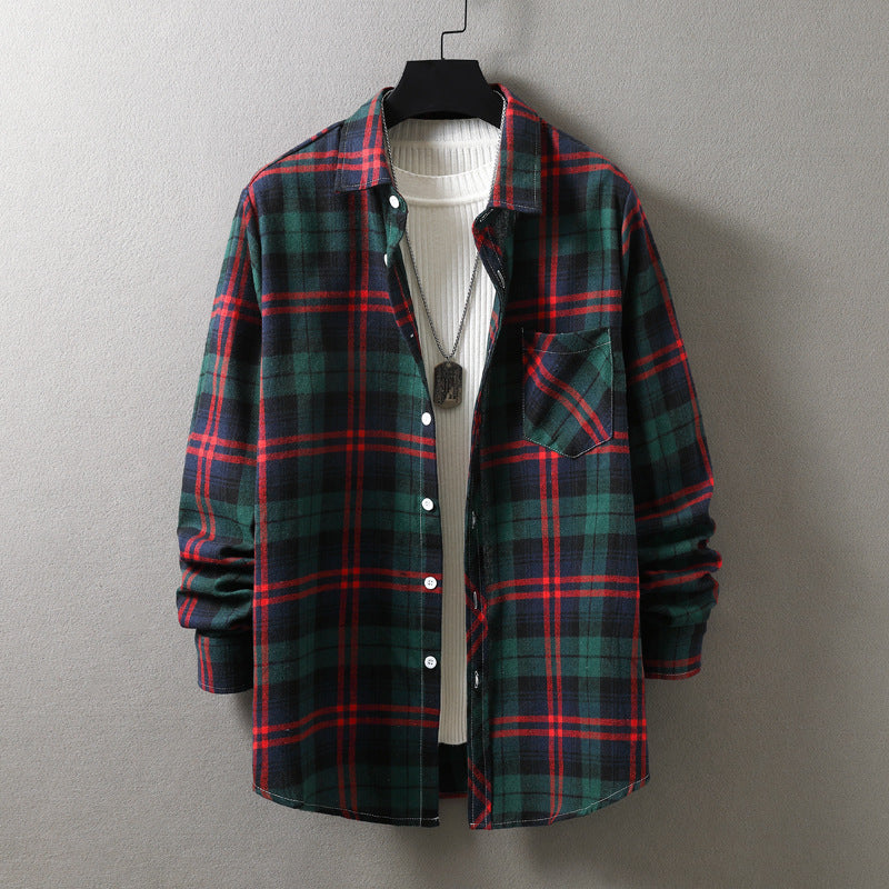 Fashion Casual Plaid Shirt Korean Style Loose Men's Long Sleeve Shirt