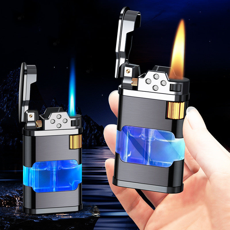 Retro Direct-fire Aerated Lighter Transparent Oil Bin Lighter With Light