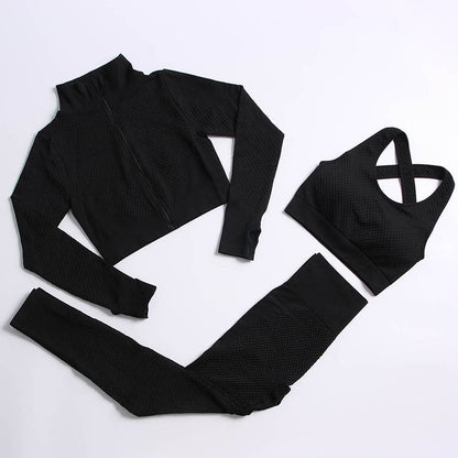 Women's European And American Sports High Waist Yoga Clothes Three-piece Suit