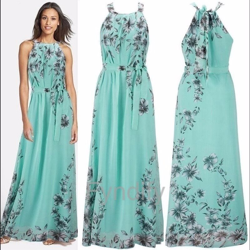 Sleeveless Print Floral Halter Bohemian Dress Dress