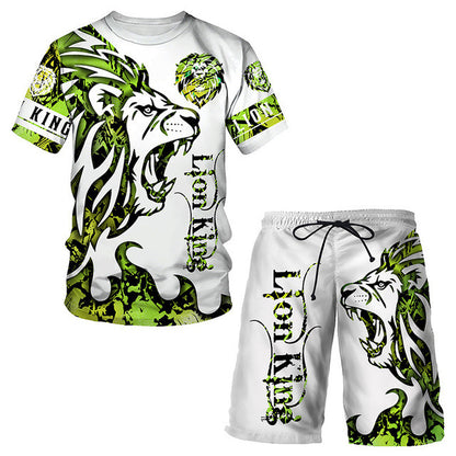 3D Printed Women's And Men's T Shirt Set Fashion Men's Lion Sportswear