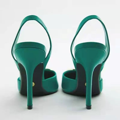 Stiletto Pointed Toe Back Strap Green Buckle High Heel Sandals Women