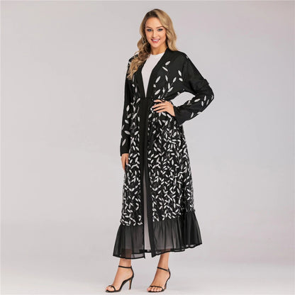 Lace Temperament Cardigan Embroidered Leaves Middle East Sequined Robe - Glamour Gale