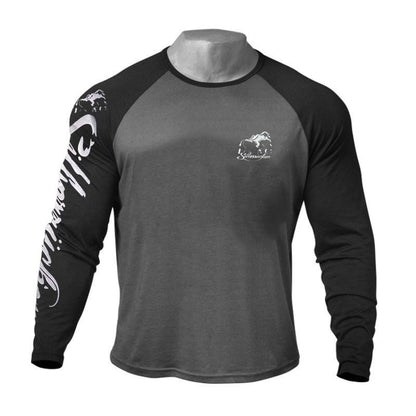 Muscle Workout Brother Male Long Sleeve Color Matching Big Print Round Neck Casual Top