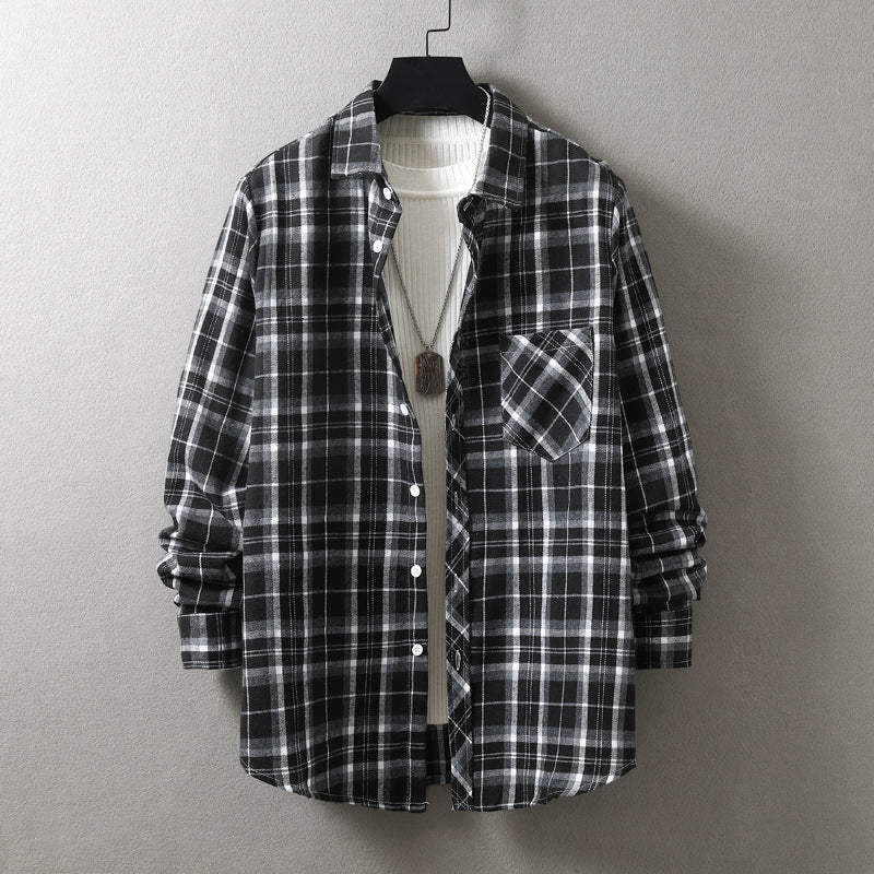 Fashion Casual Plaid Shirt Korean Style Loose Men's Long Sleeve Shirt