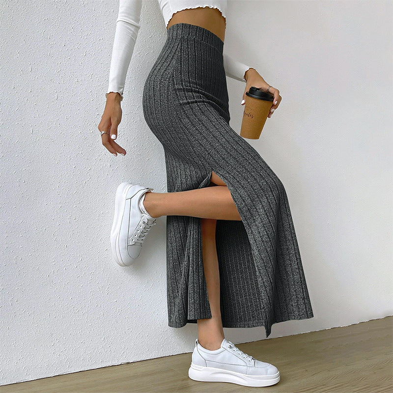 Slit Long Sheath Skirt Women's High Elastic