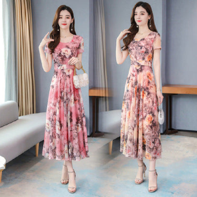 Korean Style Printed Summer Middle-aged Female Dress