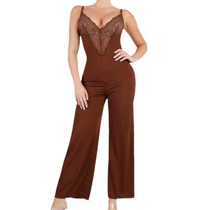 Lace Push Up Belly Contracting And Close-fitting Jumpsuit