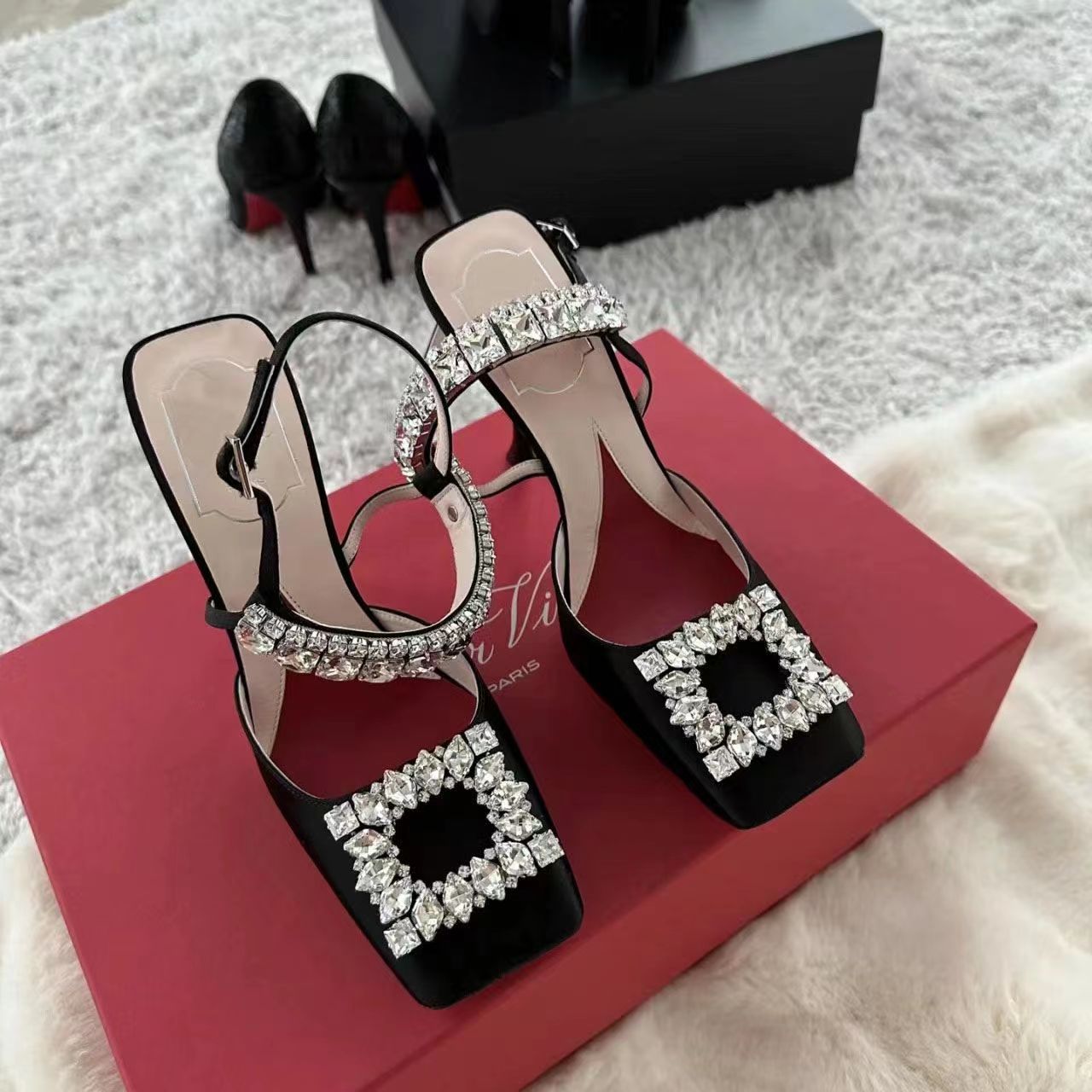 Fashion Rhinestone Square Buckle Super High Heel