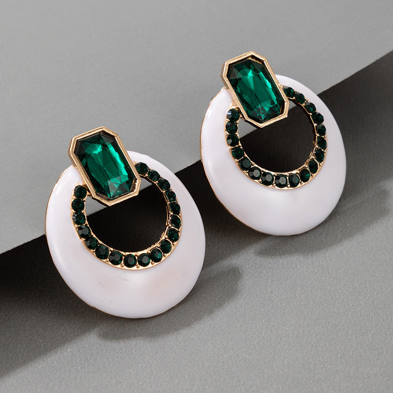 White Acrylic Diamonds Dark Green Simple Personality Ins Earrings Stud Earrings