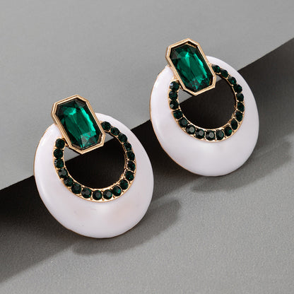 White Acrylic Diamonds Dark Green Simple Personality Ins Earrings Stud Earrings