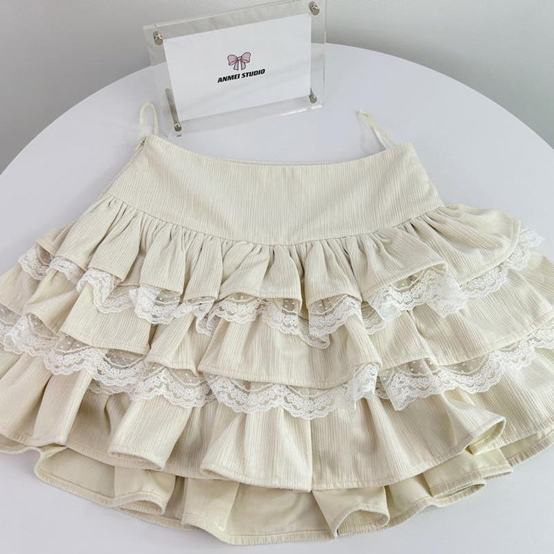 Women's Lace White Cake Skirt High Waisted Skirt