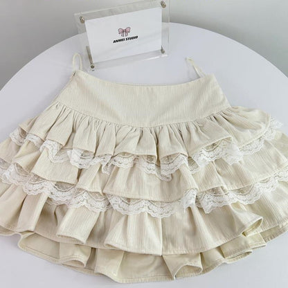 Women's Lace White Cake Skirt High Waisted Skirt