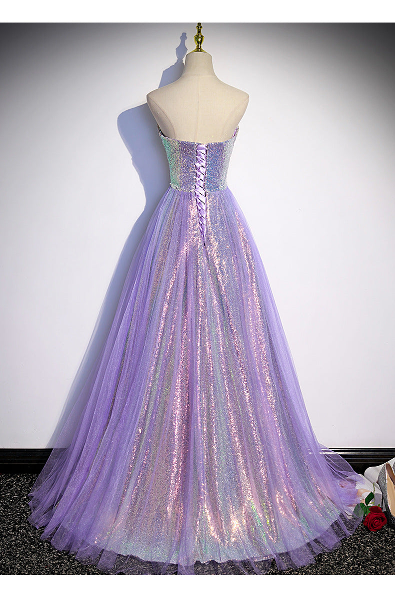 Light Luxury Minority High-end Purple Tube Top Sequined Evening Dress For Women - Glamour Gale