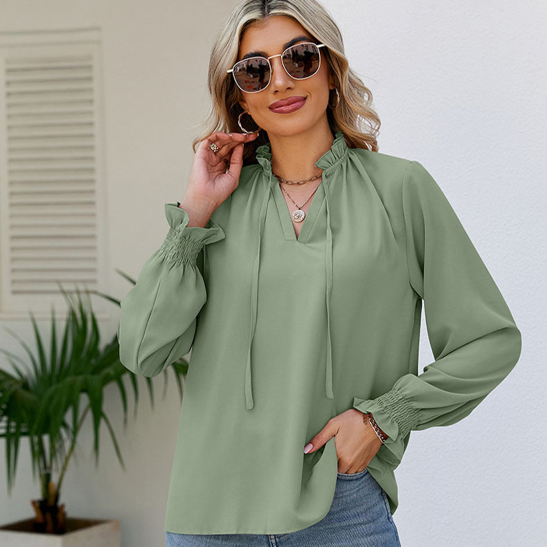 Women's Loose Soft Shirt Lace-up Chiffon Shirt