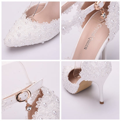 White Lace Flower Tassel Wedding Shoes