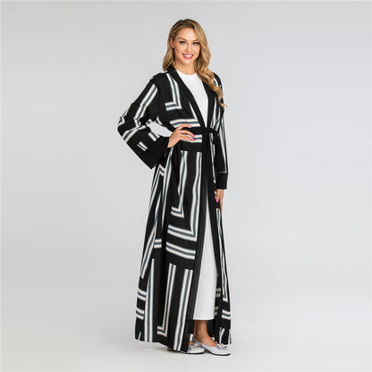 Striped Loose Lace Up Cardigan Robe Women - Glamour Gale