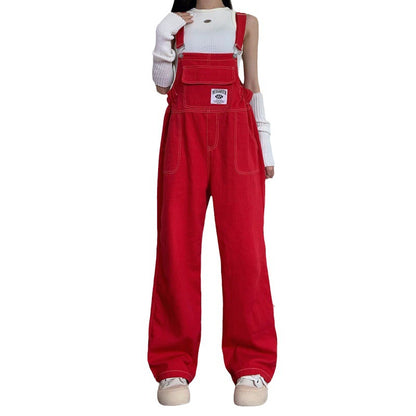 Suspender Pants High Waist Loose Straight Slimming Women