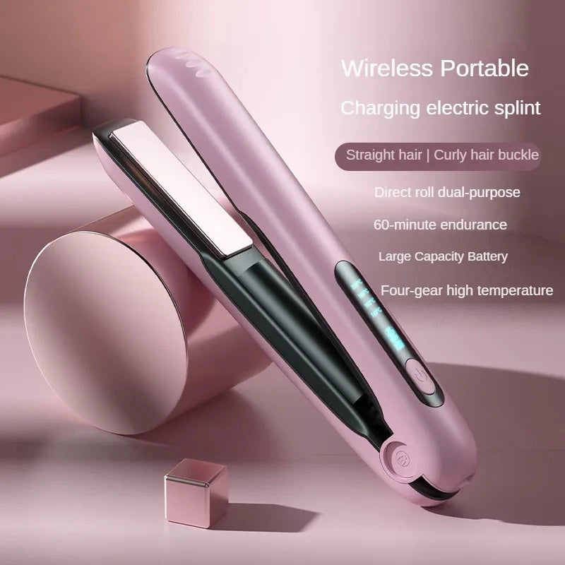 Cordless Hair Straightener Flat Iron Mini 2 IN 1 Roller USB 5000mAh Max 200 Degree Portable Cordless Curler 4 Levels Dry And Wet Uses