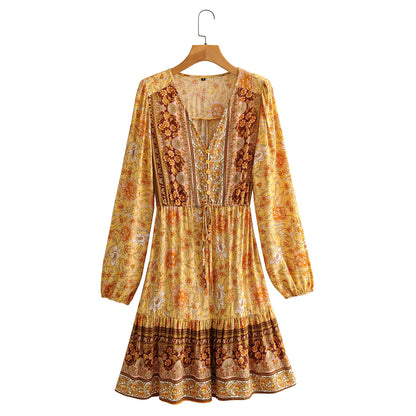 Printed long-sleeved dress