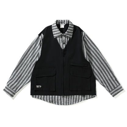 American Fashion Brand Striped Stitching Fake Two Pieces Shirts Ins Design Jacket