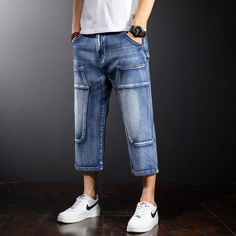 Seven Points Denim Shorts Men Straight Loose Over The Knee Medium Pants Fat Guy Pants - Glamour Gale