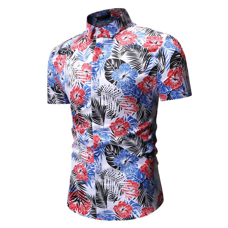 Men's Summer Beach Short-sleeved Floral Shirt